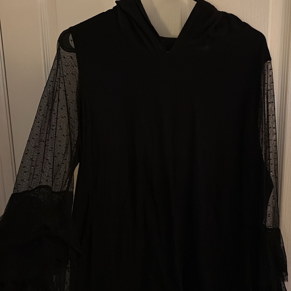 Black mesh dot ruffle hoodie Lane Bryant